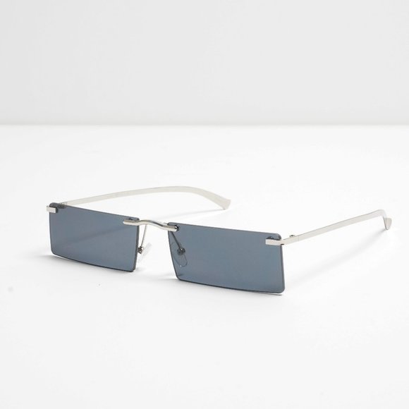 Black Rectangle Rimless Sunglasses - Picture 2 of 5